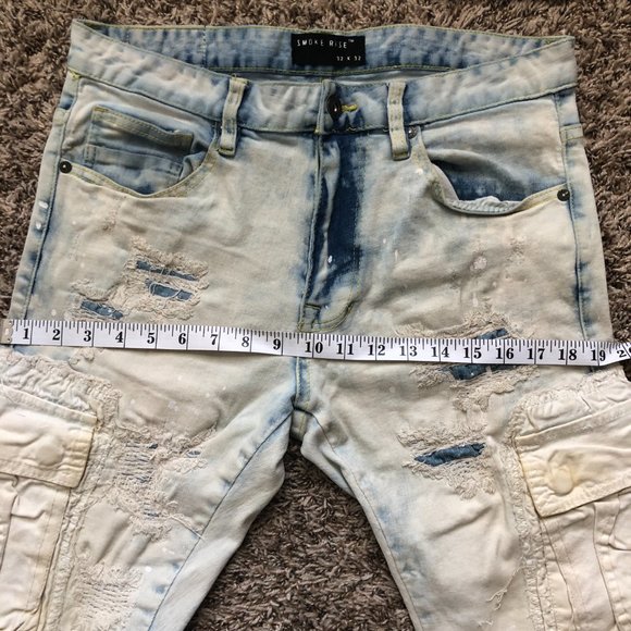 Smoke Rise Men's Rip & Repair Denim Jeans 32x32 Trendy Stylish Streetwear - Picture 10 of 15